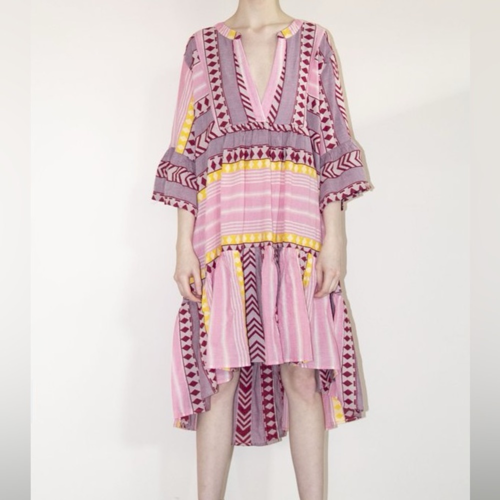 Devotion TWINS Oversized Boho Zakar Short Mid Length Bell Sleeved Cotton Dress M